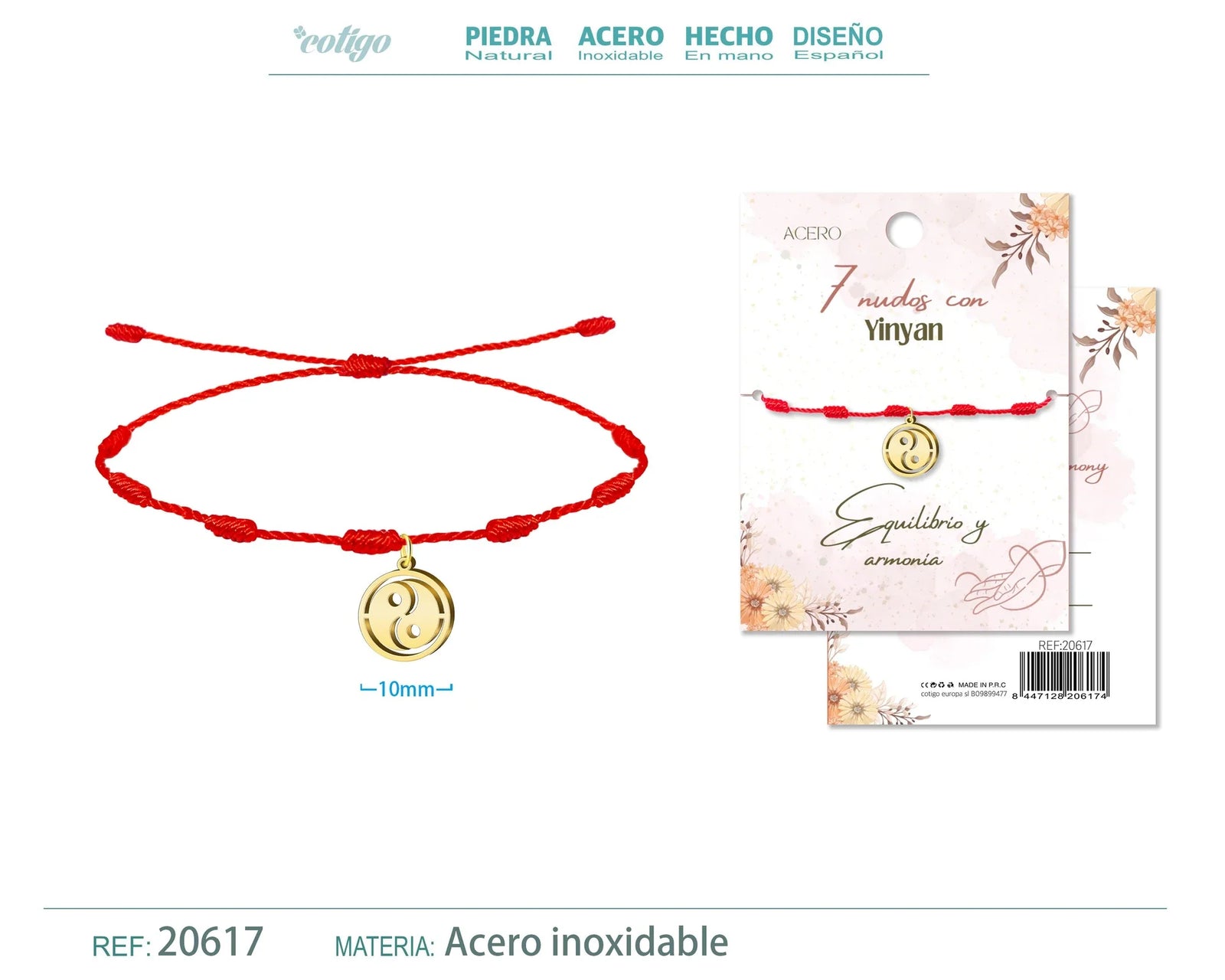 Pulsera 7 Nudos Yin Yang Acero Dorado