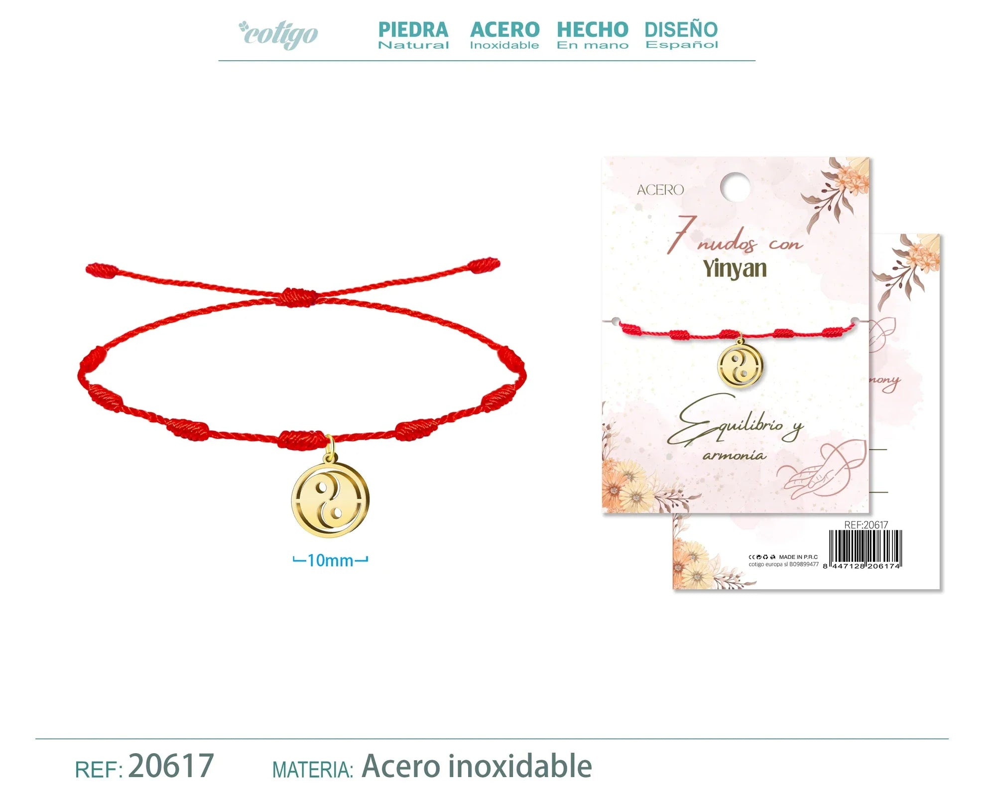 Pulsera 7 Nudos Yin Yang Acero Dorado