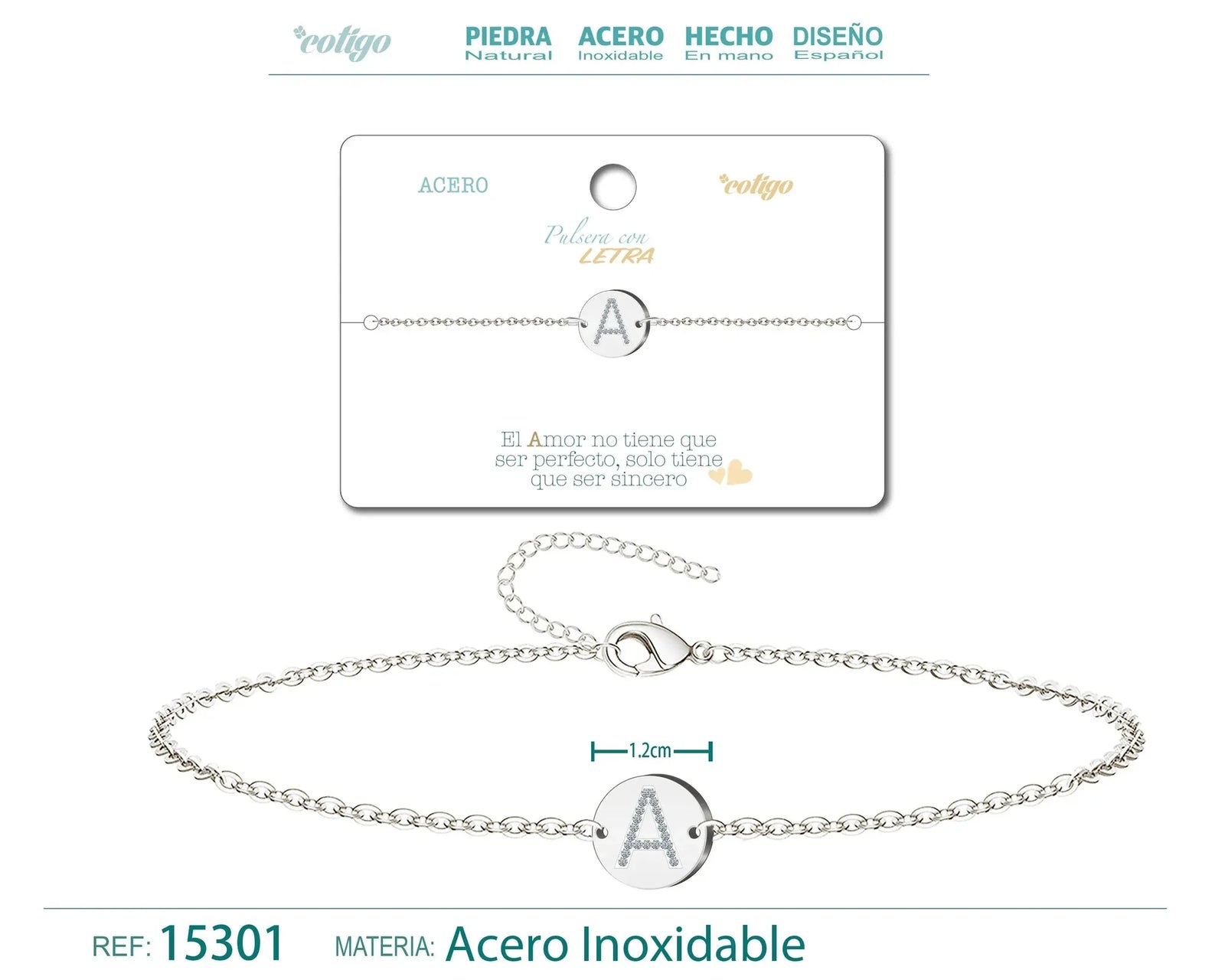 Pulsera Acero Letra A Plateado