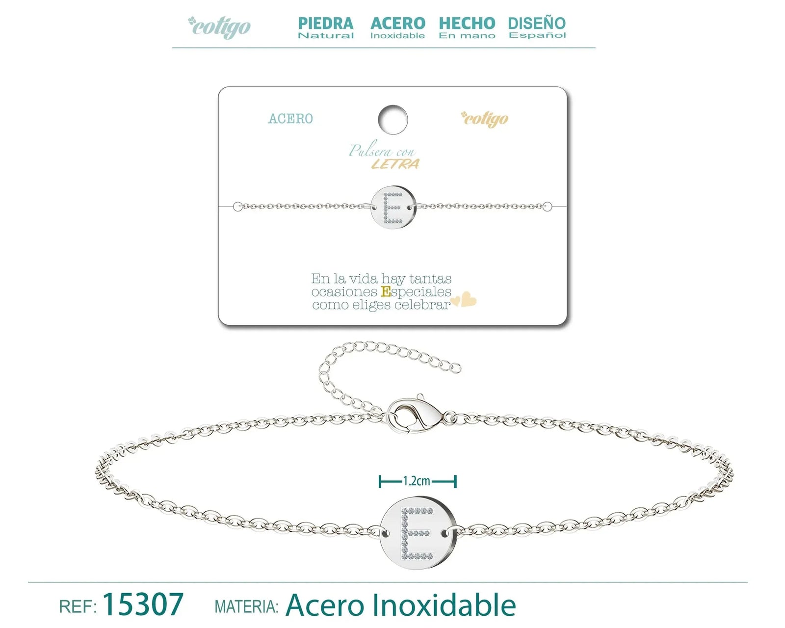 Pulsera Acero Letra E Plateado