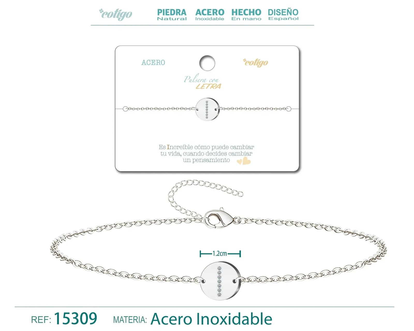 Pulsera Acero Letra I Plateado
