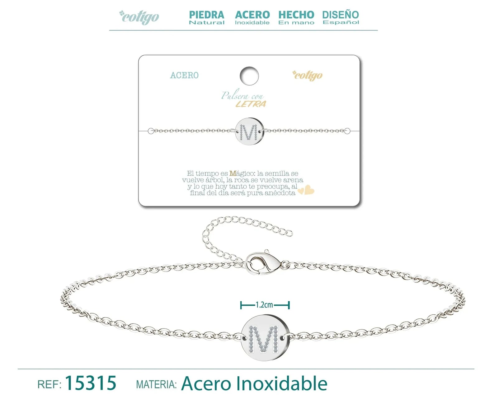 Pulsera Acero Letra M Plateado