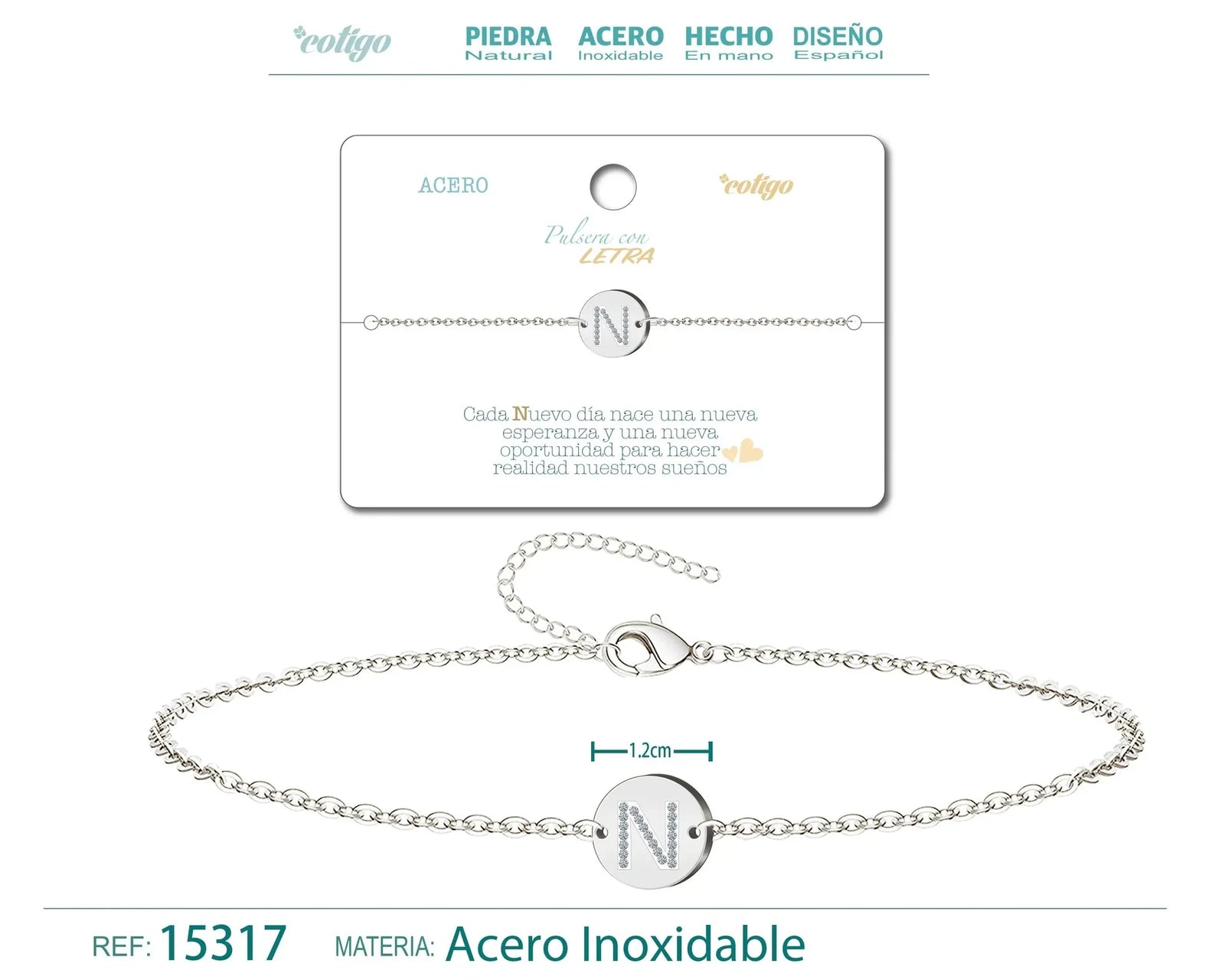 Pulsera Acero Letra N Plateado