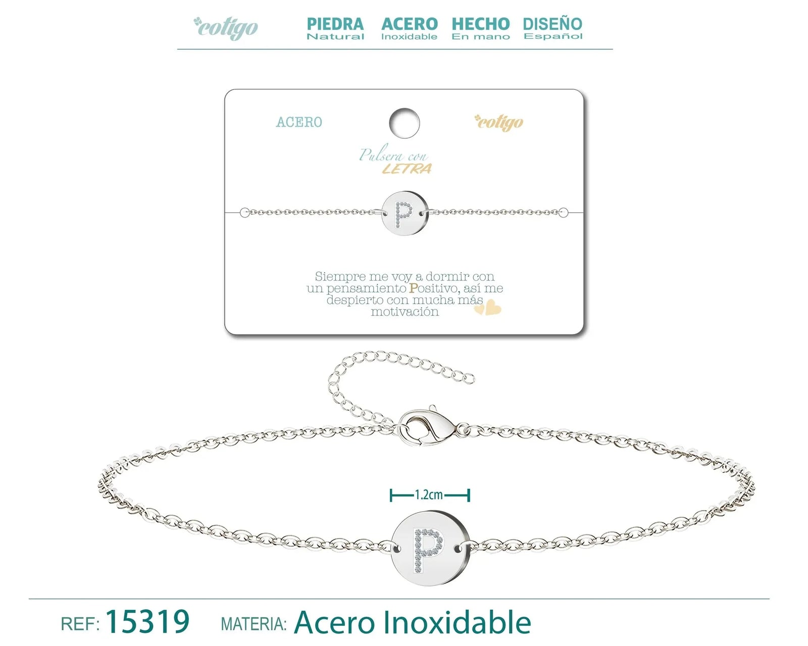 Pulsera Acero Letra P Plateado