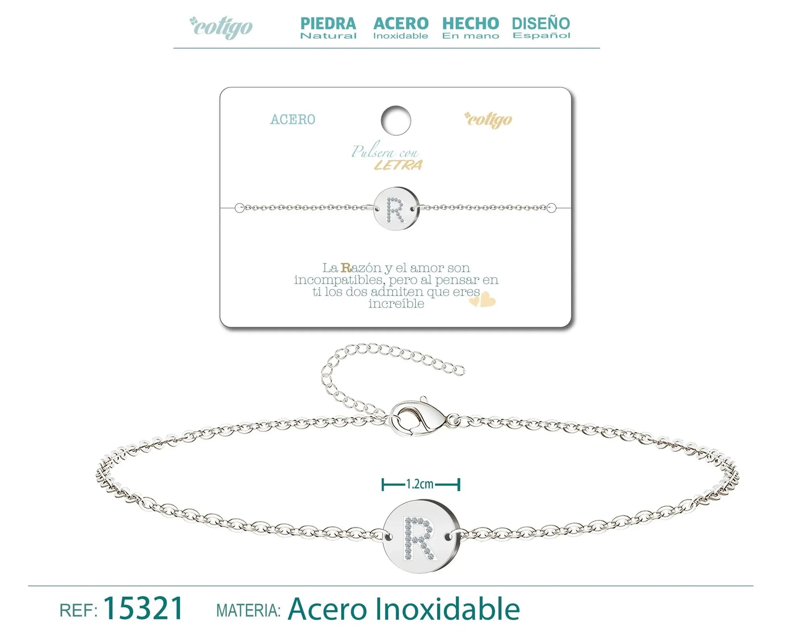 Pulsera Acero Letra R Plateado