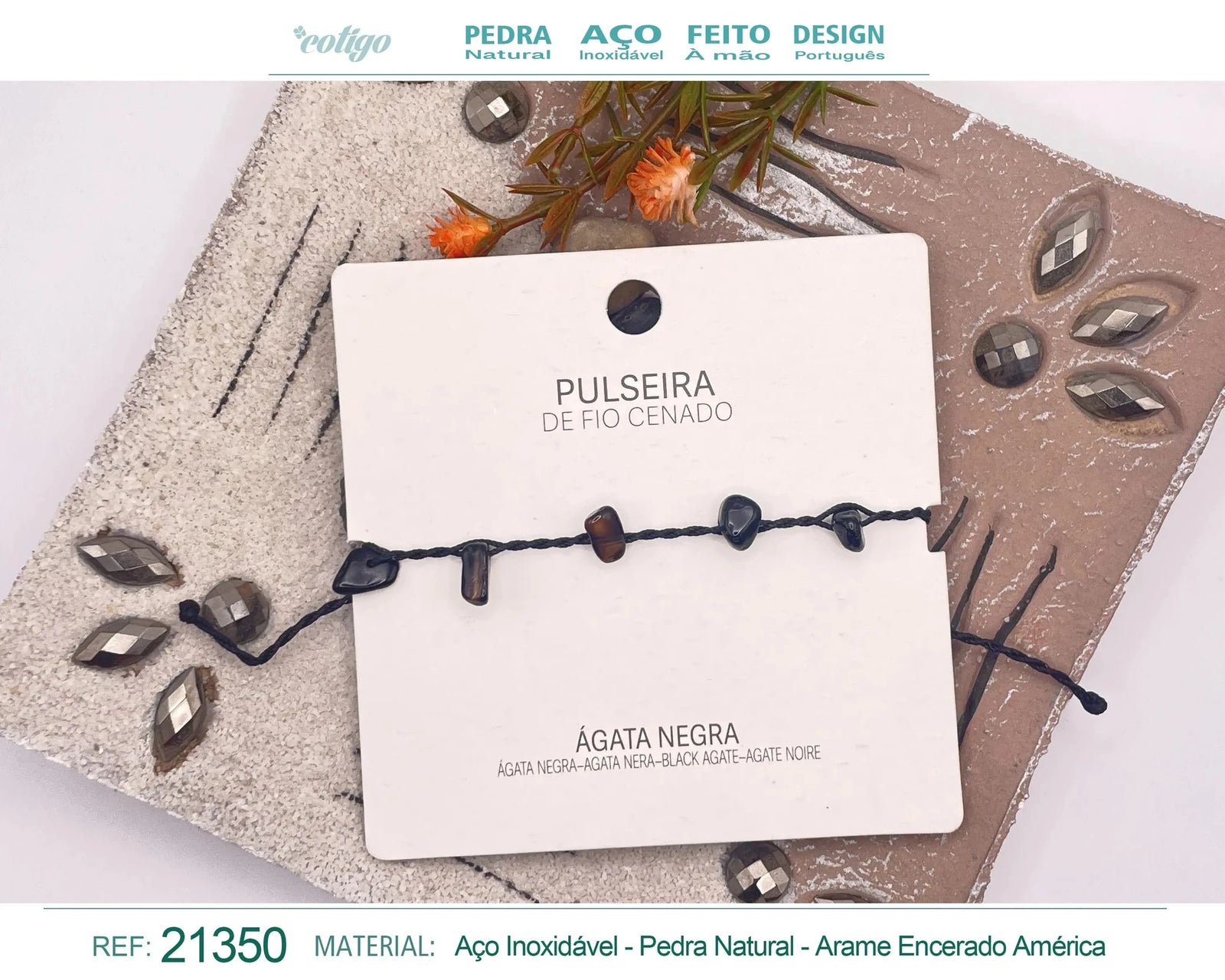 Pulsera de Ágata Negra con Chips de Piedra acabado
