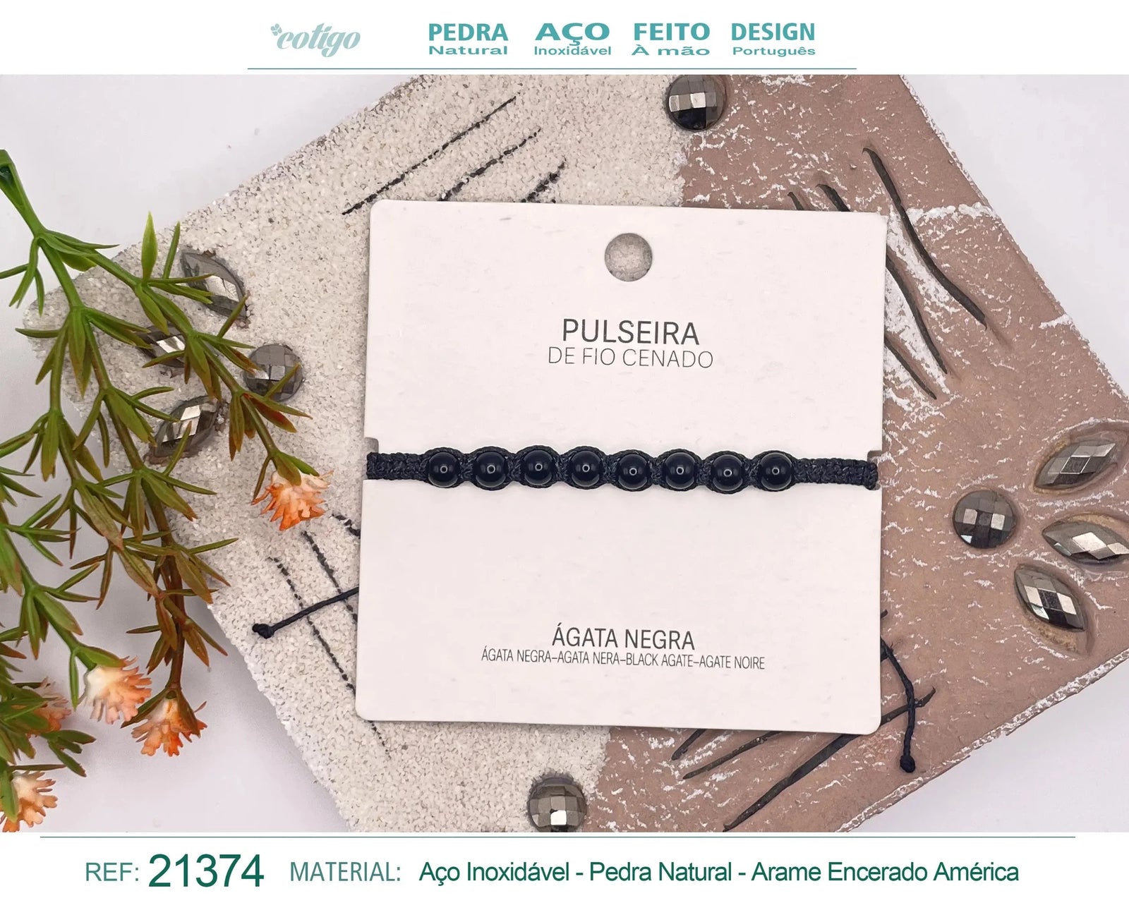 Pulsera de Ágata Negra con Cuentas Naturales acabado