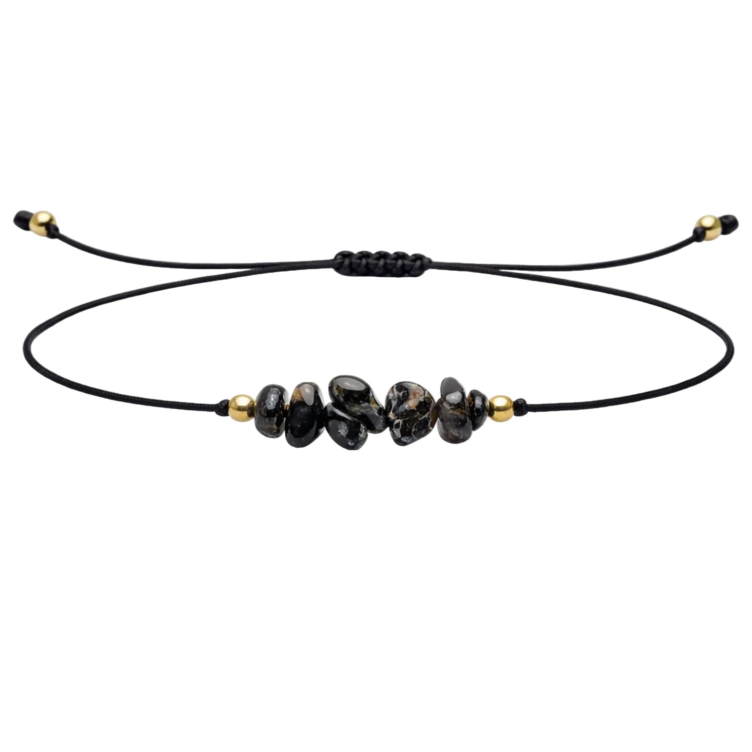 Pulsera de Ágata Negra en Bruto con Hilo Encerado