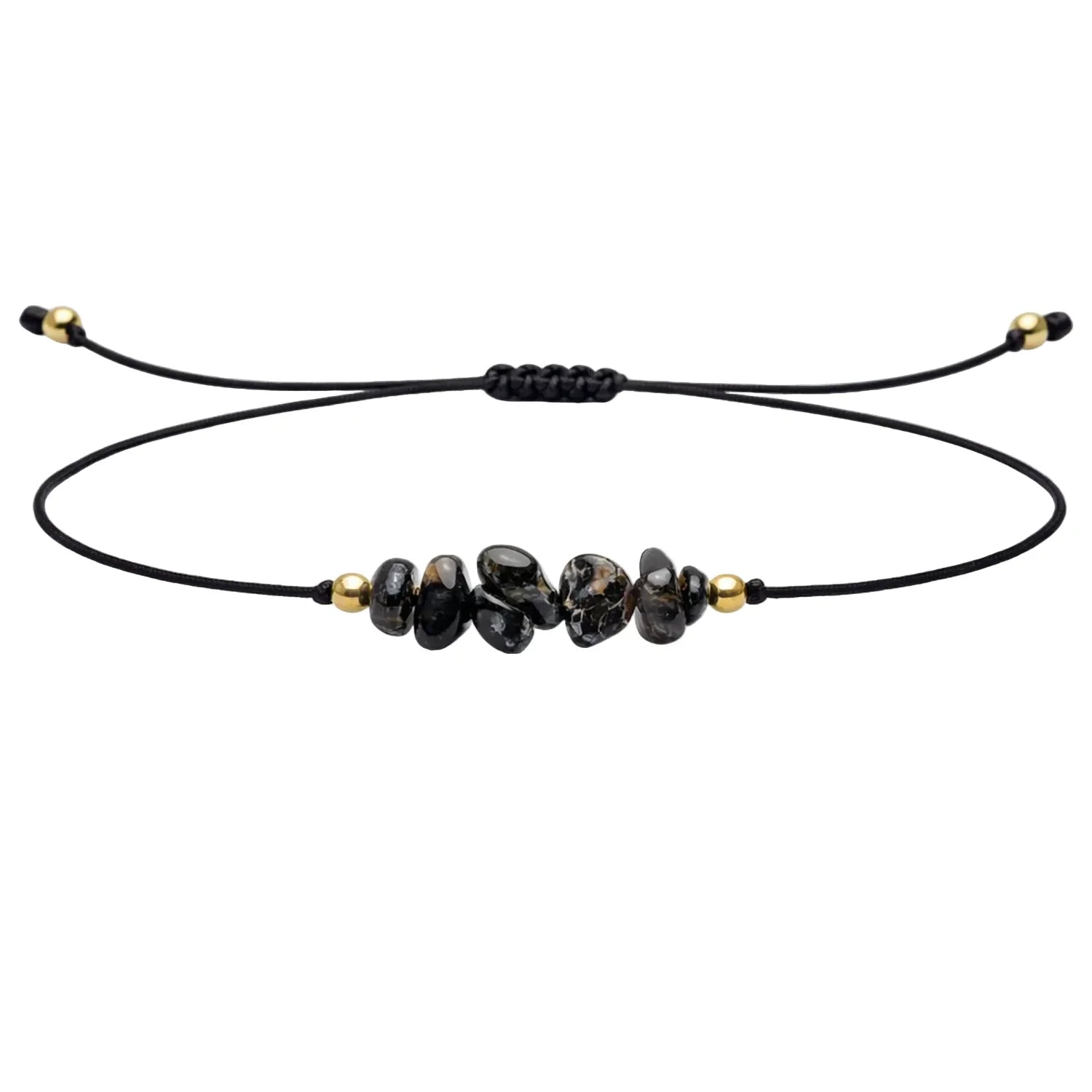 Pulsera de Piedra Natural en Bruto con Hilo Encerado - Piedra Natural Ágata Negra - SKU 21362