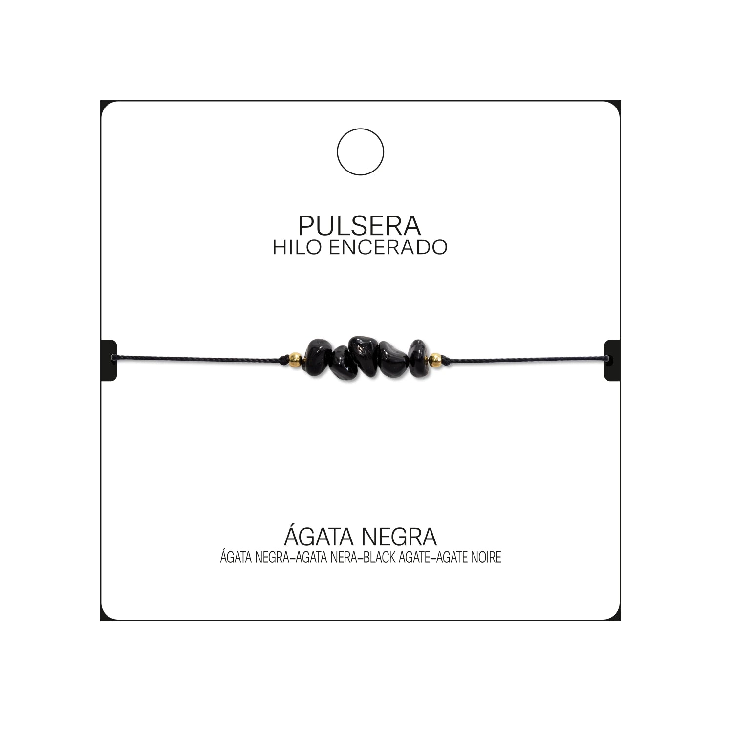 Pulsera de Ágata Negra en Bruto con Hilo Encerado detalle