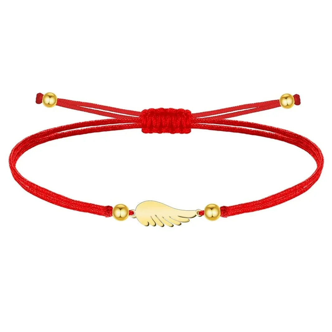 Pulsera Ala de Ángel Hilo Rojo Acero Dorado