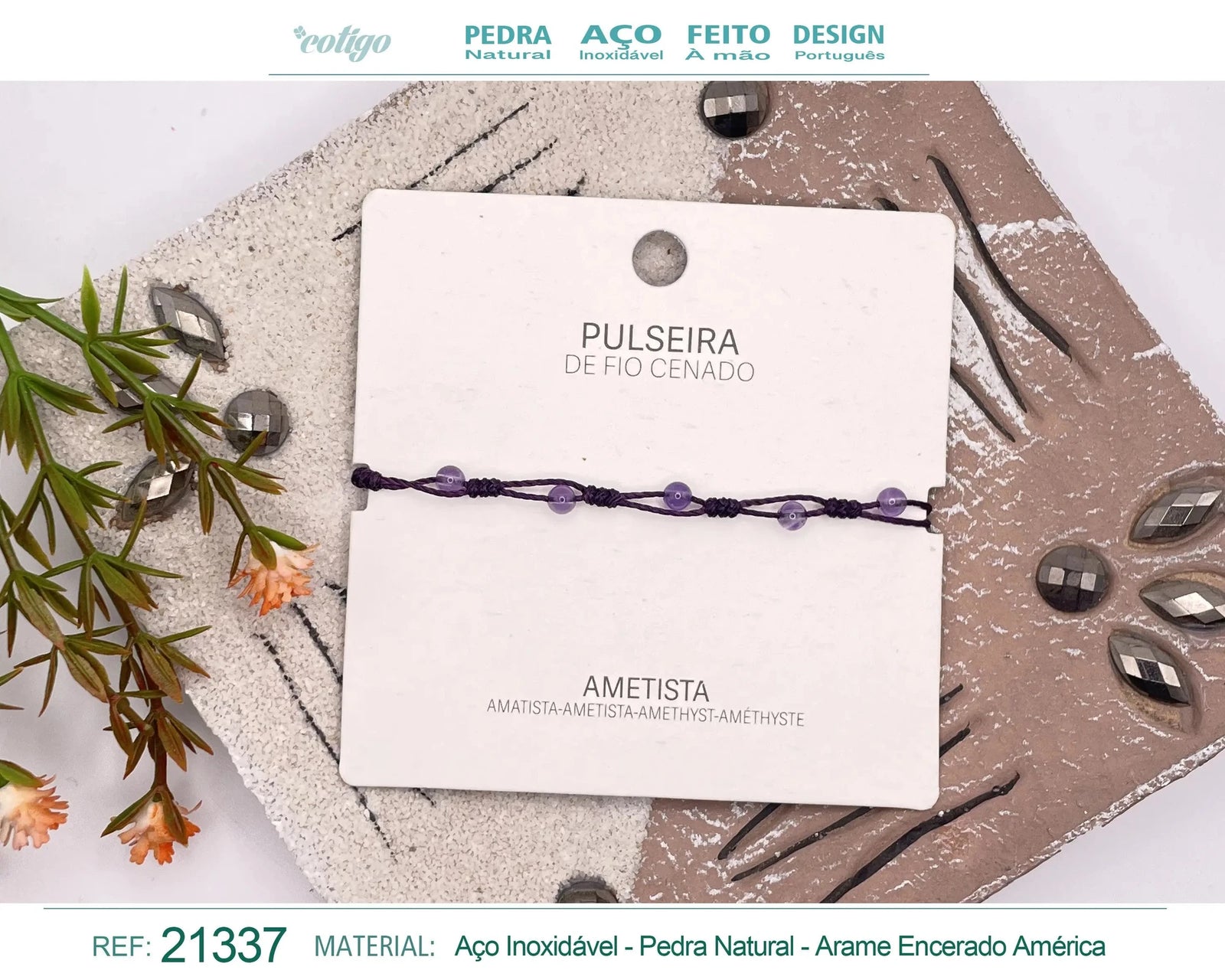 Pulsera de Amatista con Bolitas Minerales acabado