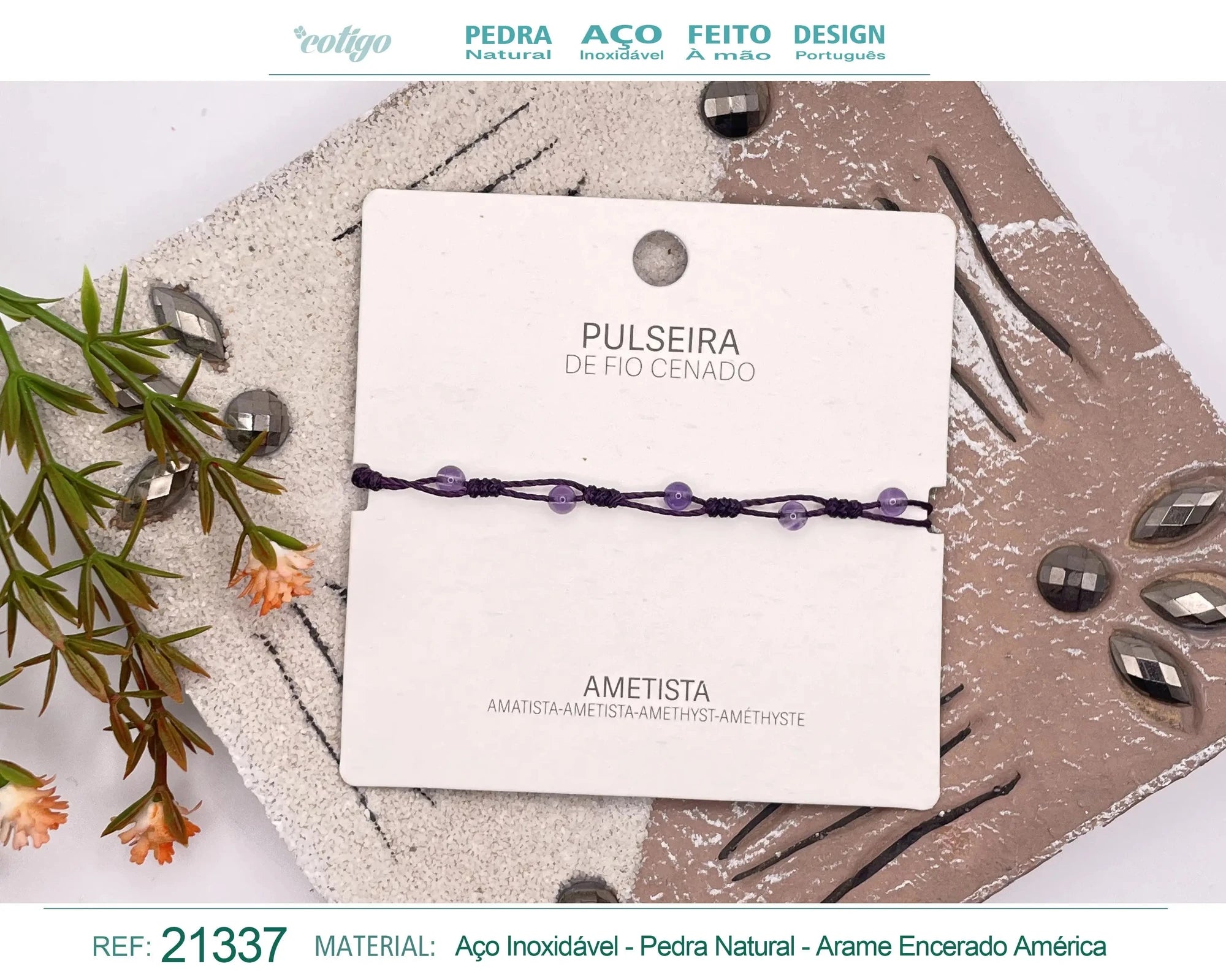 Pulsera de Amatista con Bolitas Minerales acabado