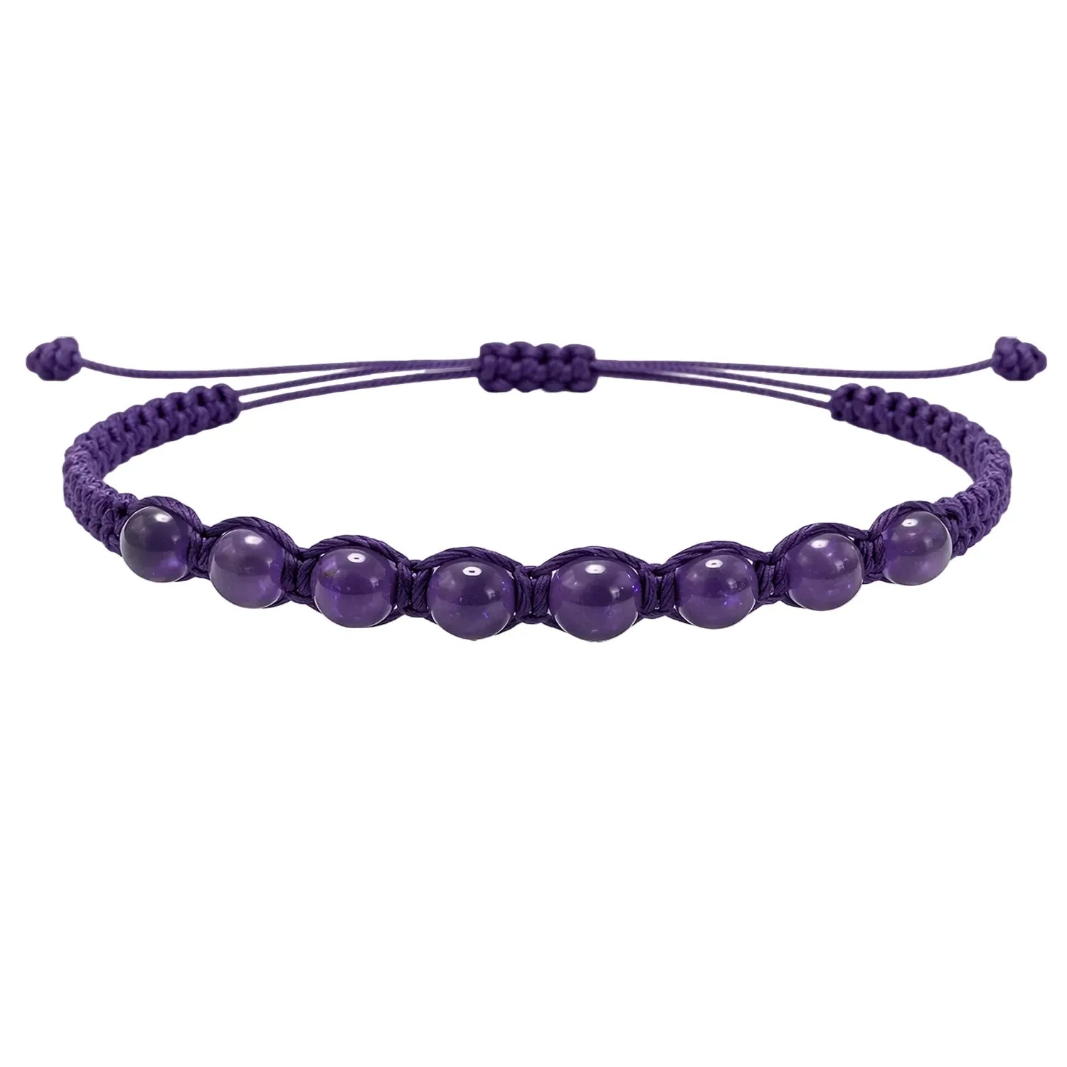 Pulsera de Cuentas de Piedra Natural con Hilo Encerado - Piedra Natural Amatista - SKU 21373
