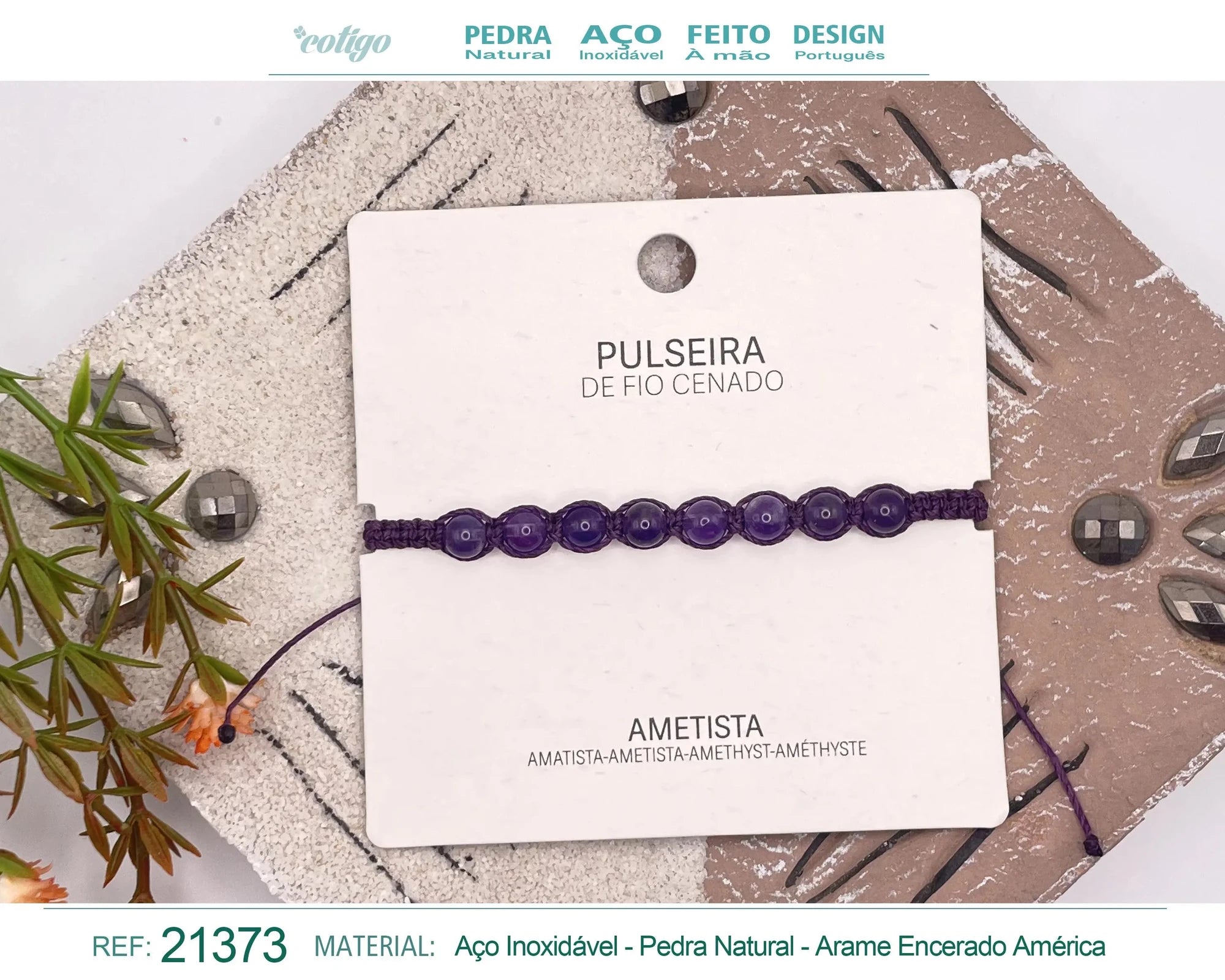 Pulsera de Amatista con Cuentas Naturales acabado