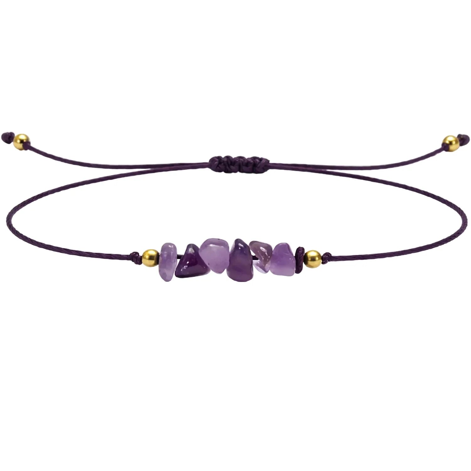 Pulsera de Piedra Natural en Bruto con Hilo Encerado - Piedra Natural Amatista - SKU 21361