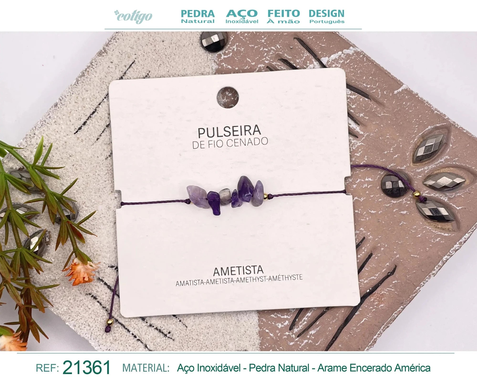 Pulsera de Amatista en Bruto con Hilo Encerado acabado
