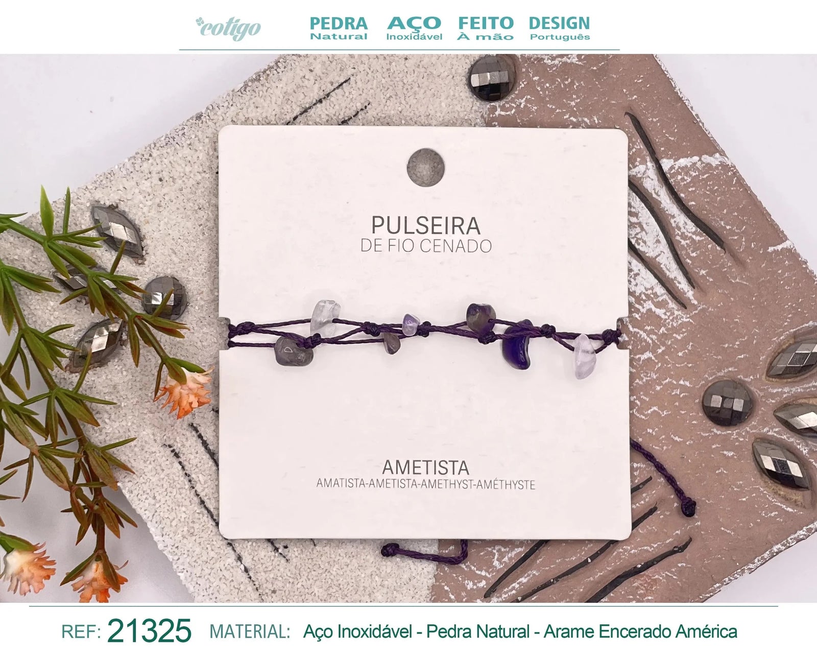 Pulsera de Amatista con Hilo Encerado Irregular acabado