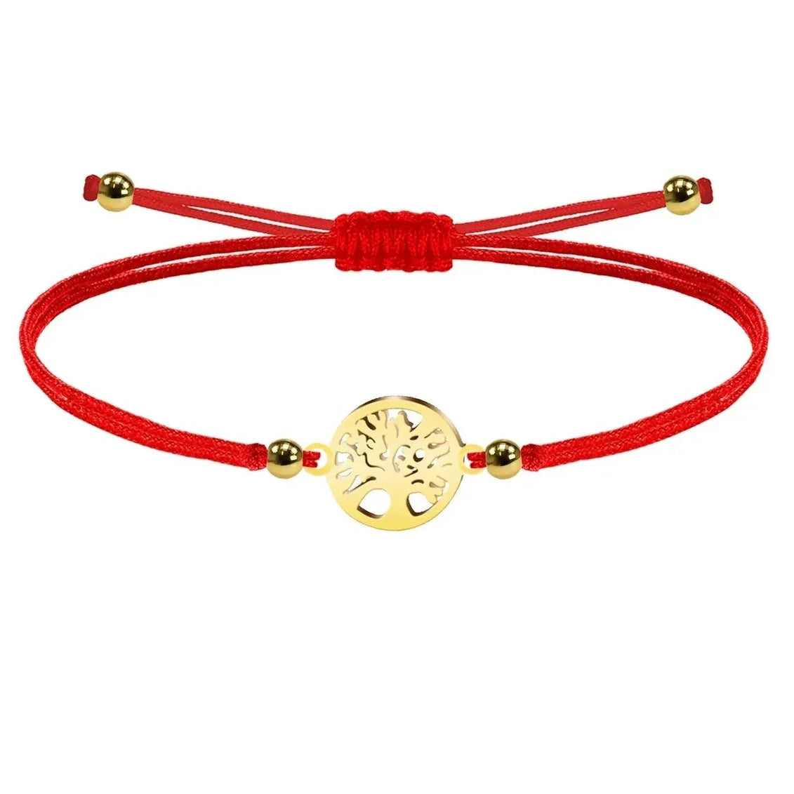 Pulsera Árbol de Vida Hilo Rojo Acero Dorado