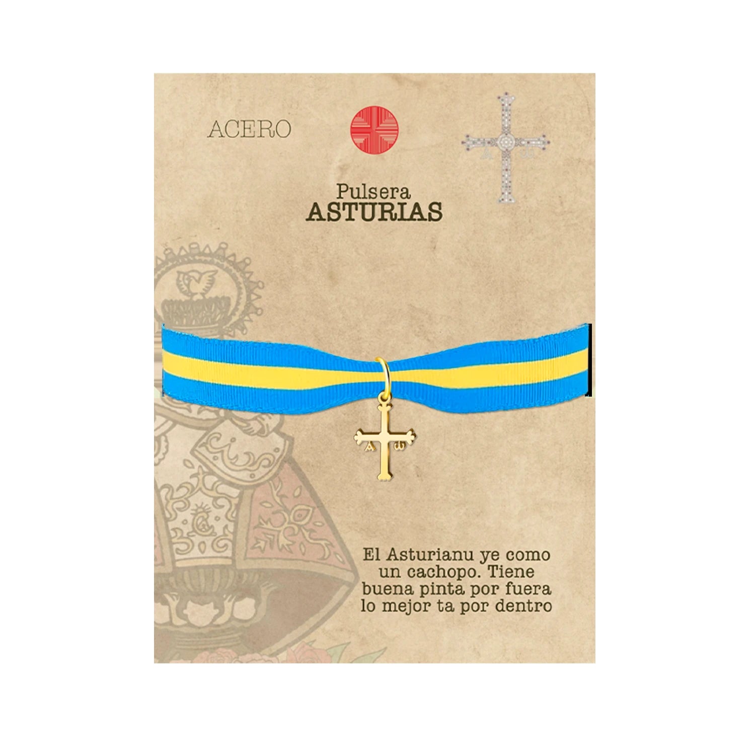 Pulsera de Asturias con Cruz de la Victoria en Acero Dorado detalle