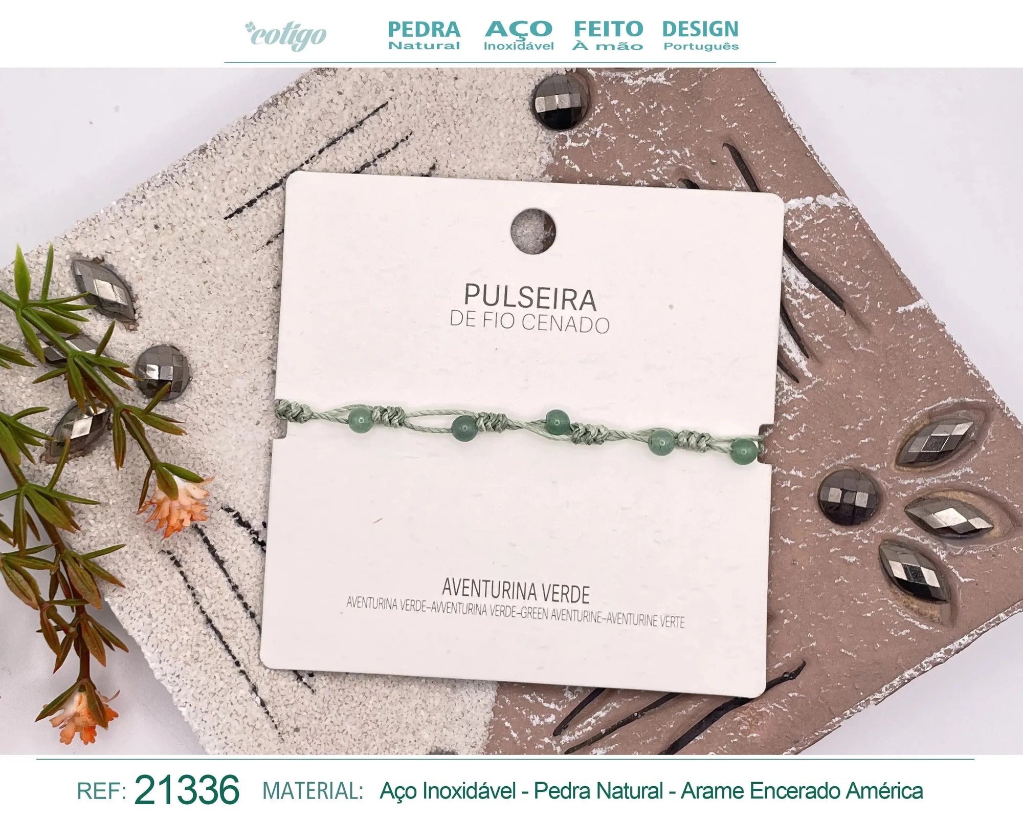 Pulsera de Aventurina Verde con Bolitas Minerales acabado