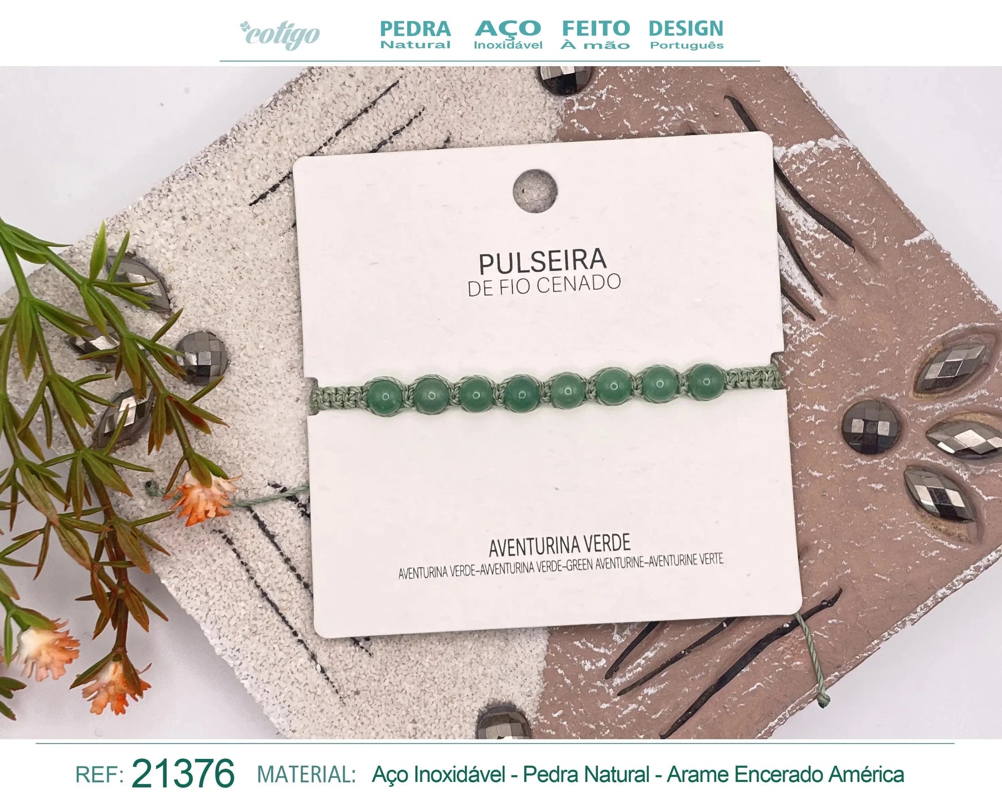 Pulsera de Aventurina Verde con Cuentas Naturales acabado