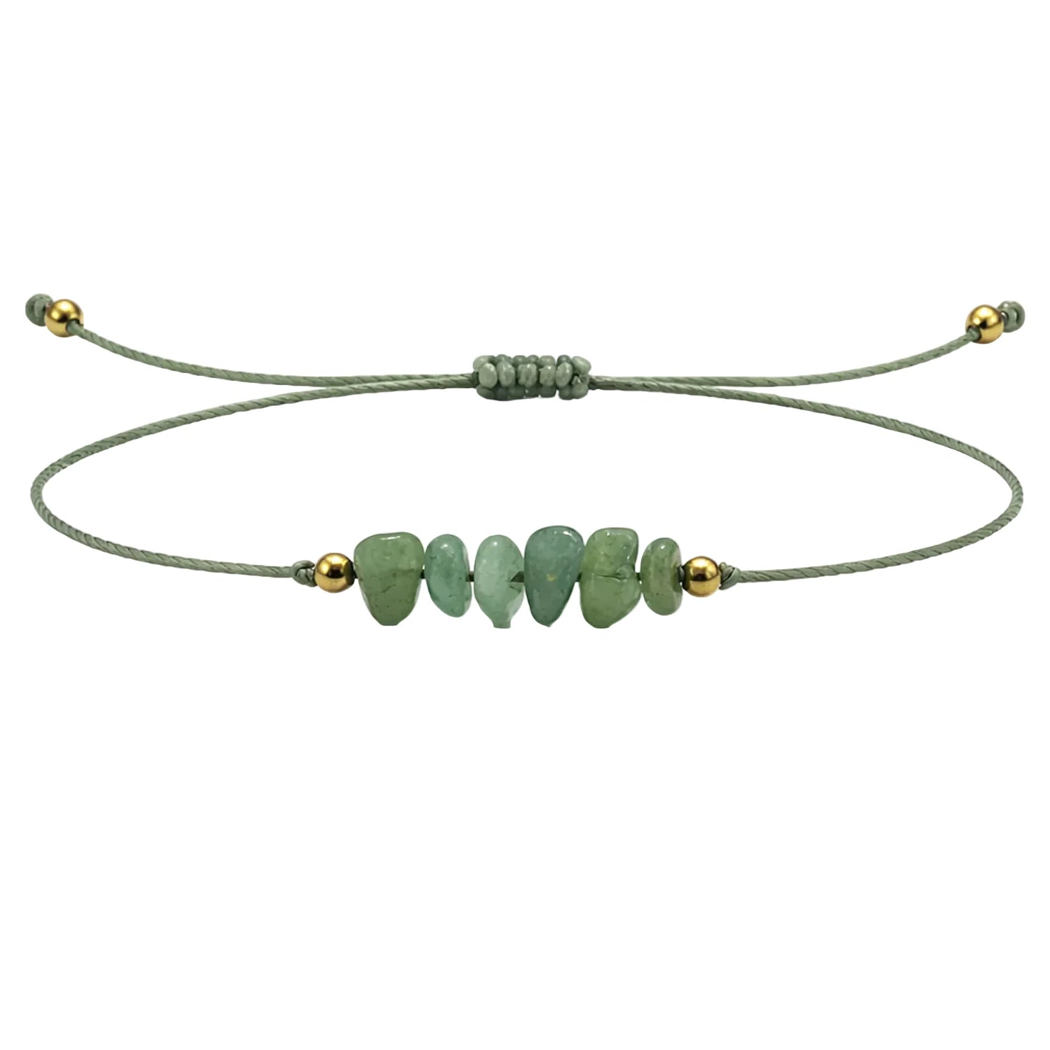Pulsera de Aventurina Verde en Bruto con Hilo Encerado
