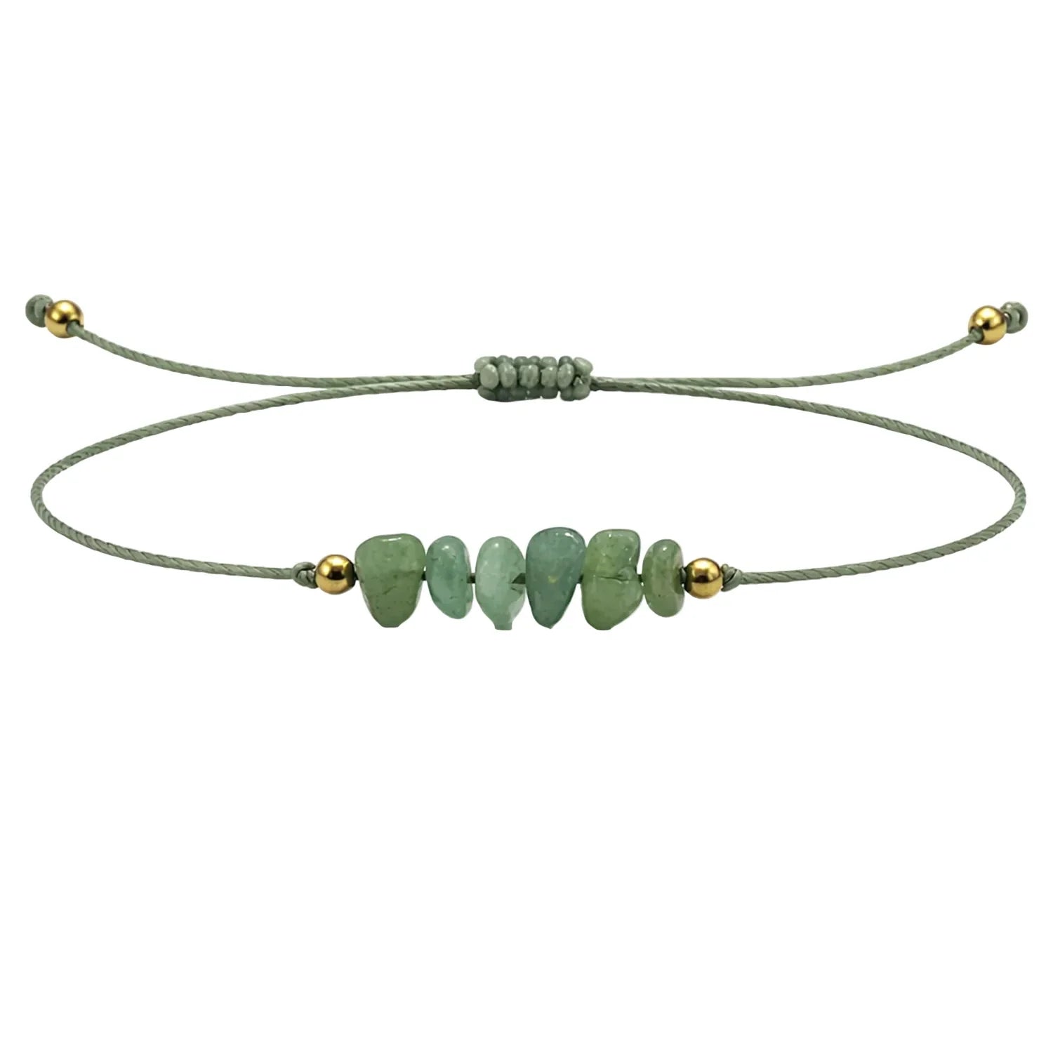 Pulsera de Piedra Natural en Bruto con Hilo Encerado - Piedra Natural Aventurina Verde - SKU 21360