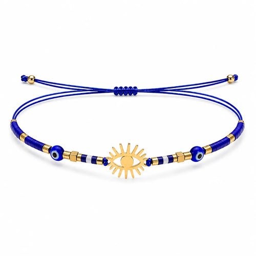 Pulsera azul con ojo turco y sol cotigo