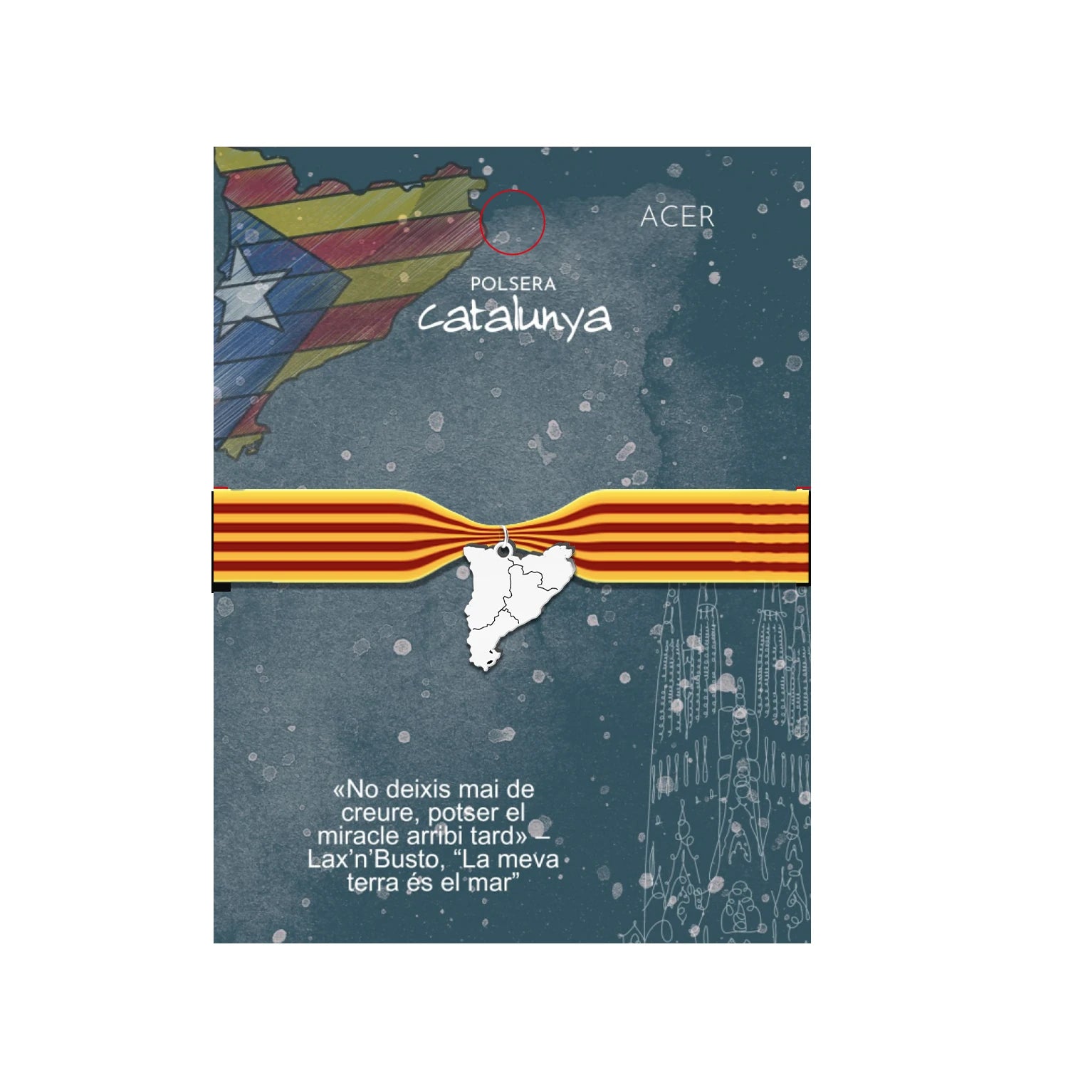 Pulsera Bandera de Cataluña con Colgante Mapa Plateado detalle