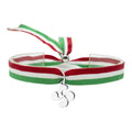 Pulsera de tela bandera Ikurriña con charm Lauburu plateado en acero inoxidable