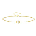 Pulsera de cadena fina en acero inoxidable dorado con Cruz de las Catacumbas horizontal y cierre de mosquetón ajustable.