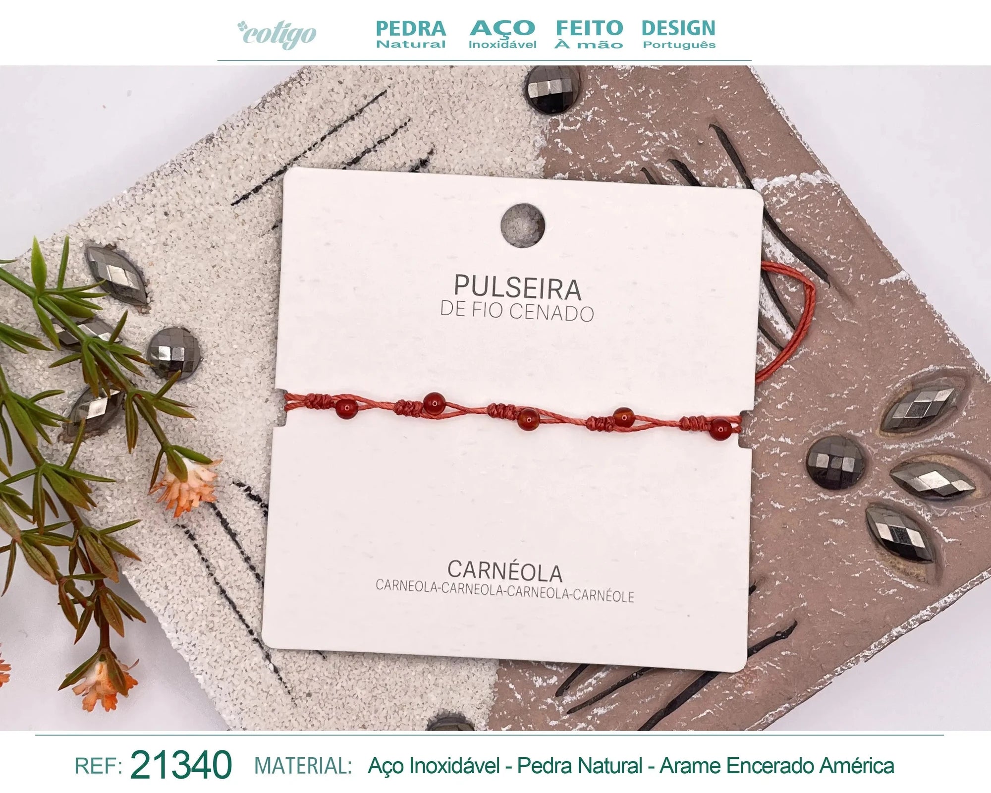 Pulsera de Carneola con Bolitas Minerales acabado
