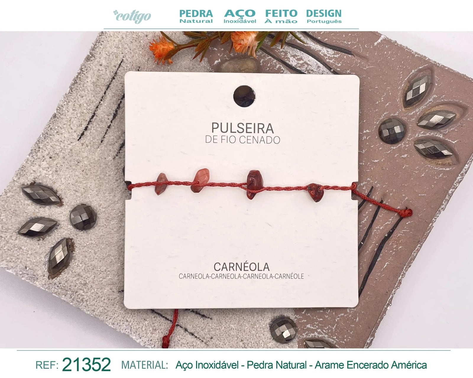 Pulsera de Carneola con Chips de Piedra acabado
