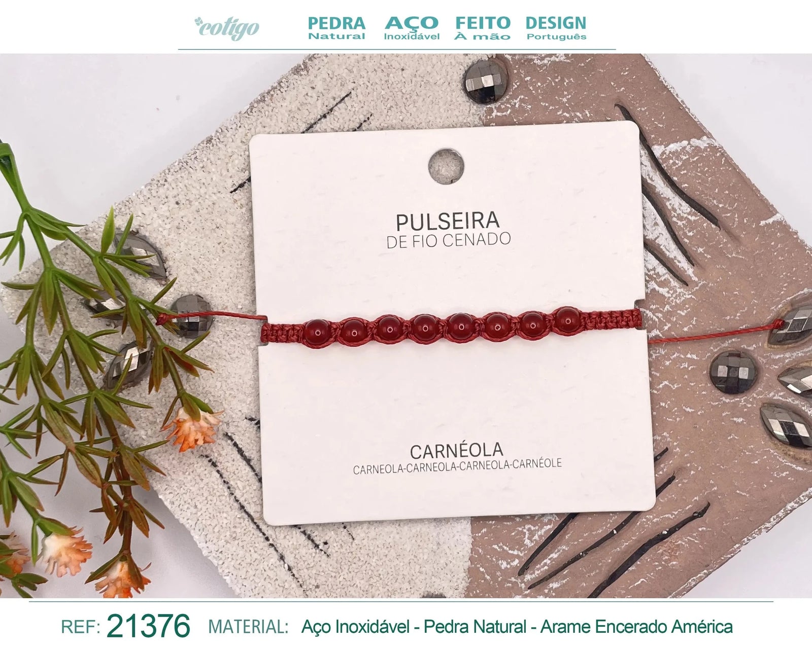 Pulsera de Carneola con Cuentas Naturales acabado