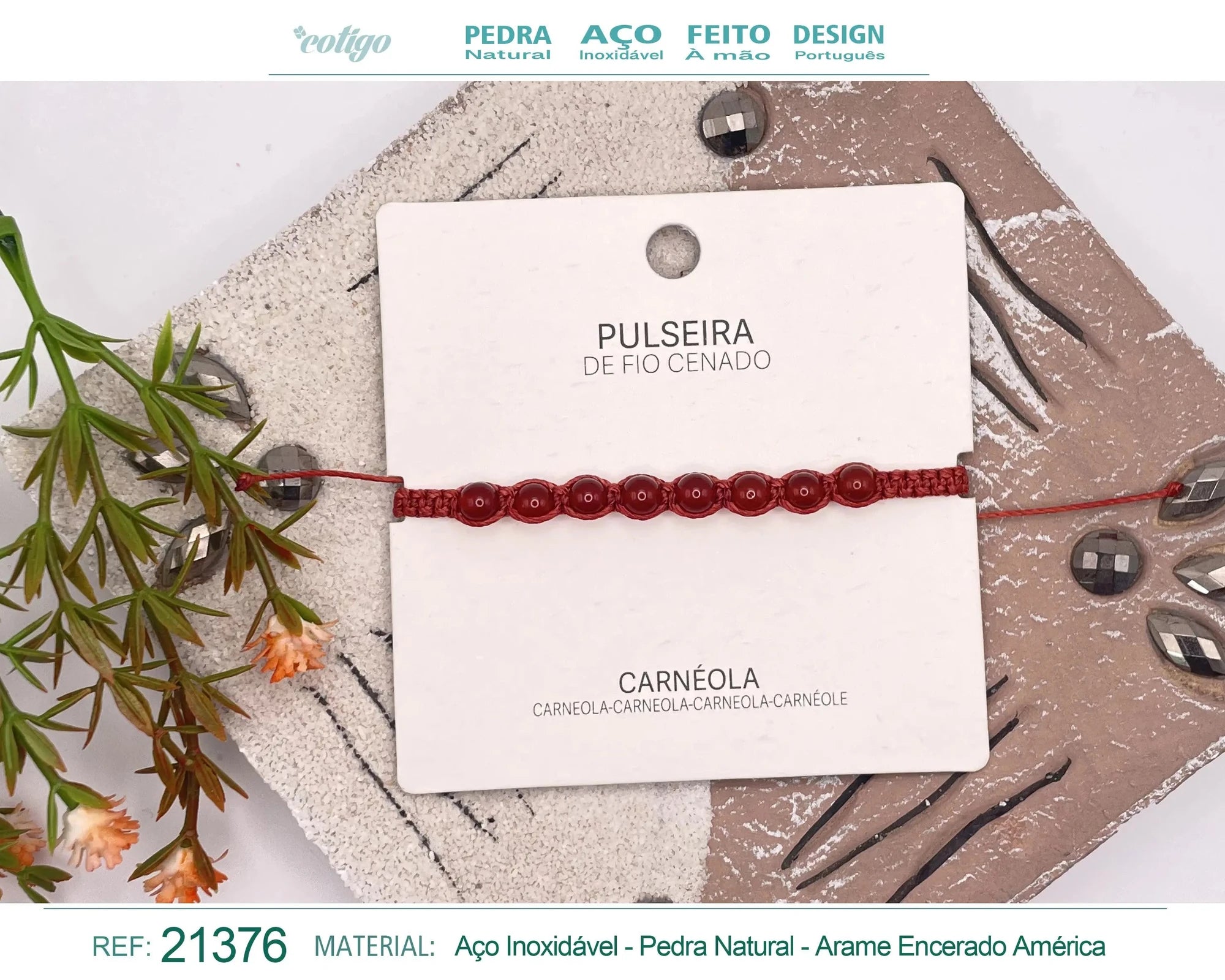 Pulsera de Carneola con Cuentas Naturales acabado