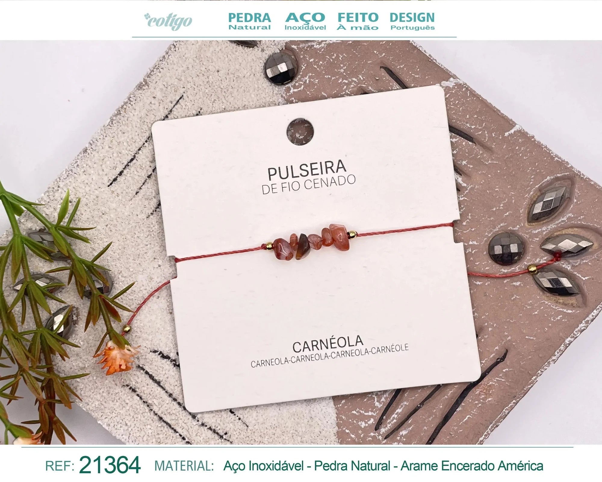 Pulsera de Carneola en Bruto con Hilo Encerado acabado