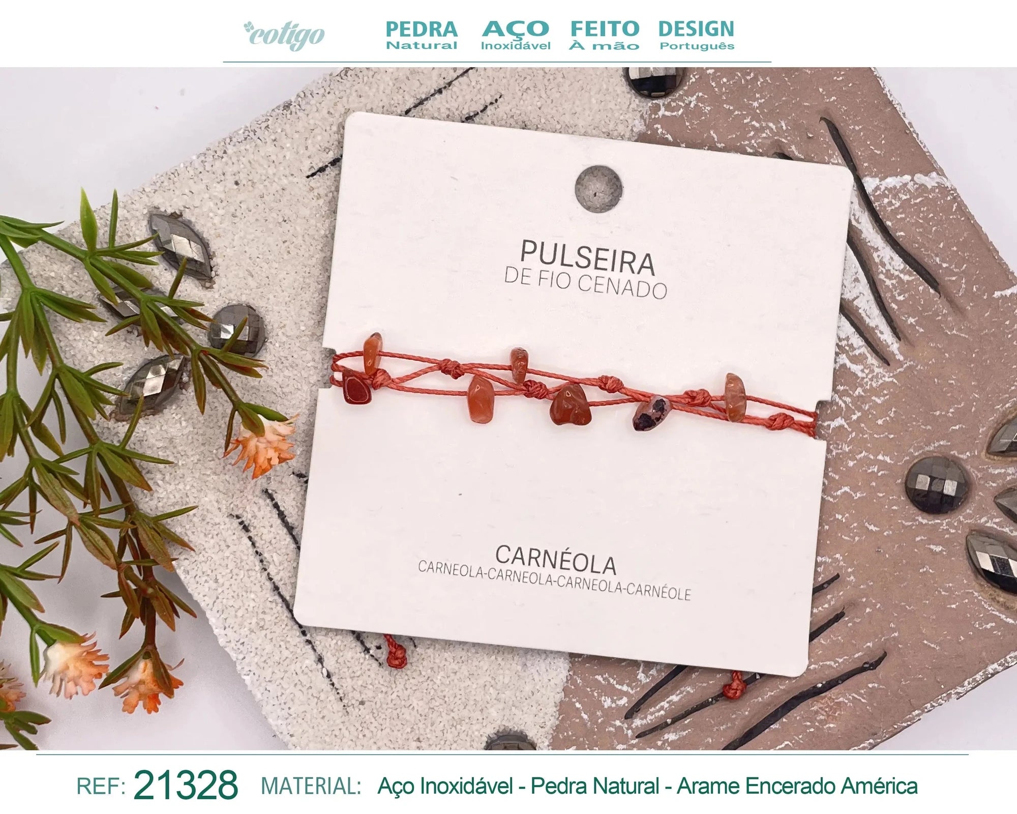 Pulsera de Carneola con Hilo Encerado Irregular acabado