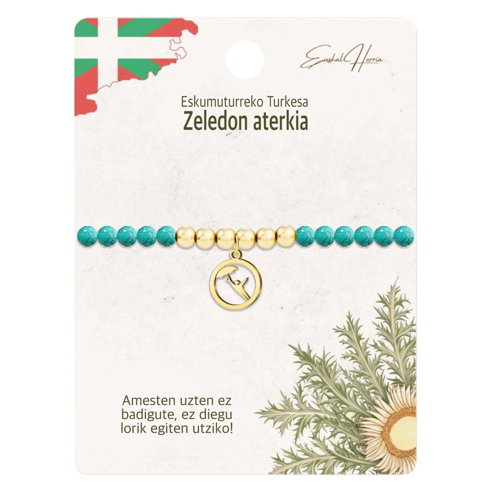 Pulsera Celedón Aterkia Turquesa Dorado detalle