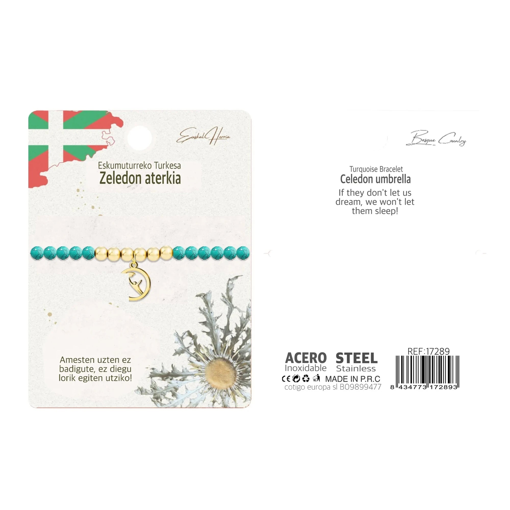 Pulsera Celedón Aterkia Turquesa Dorado acabado