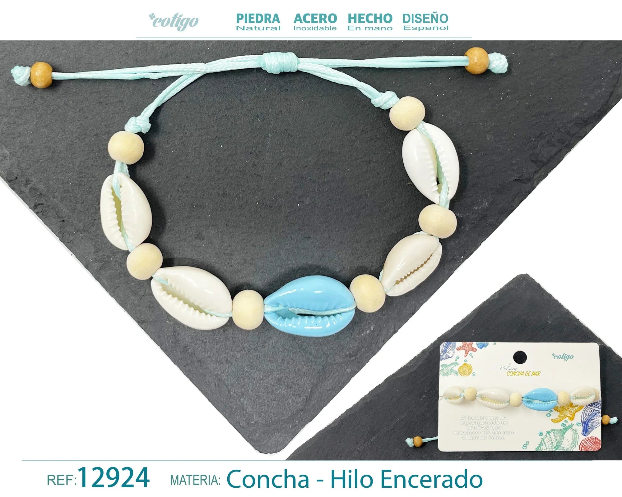 Pulsera Concha Hilo Encerado Concha Turquesa