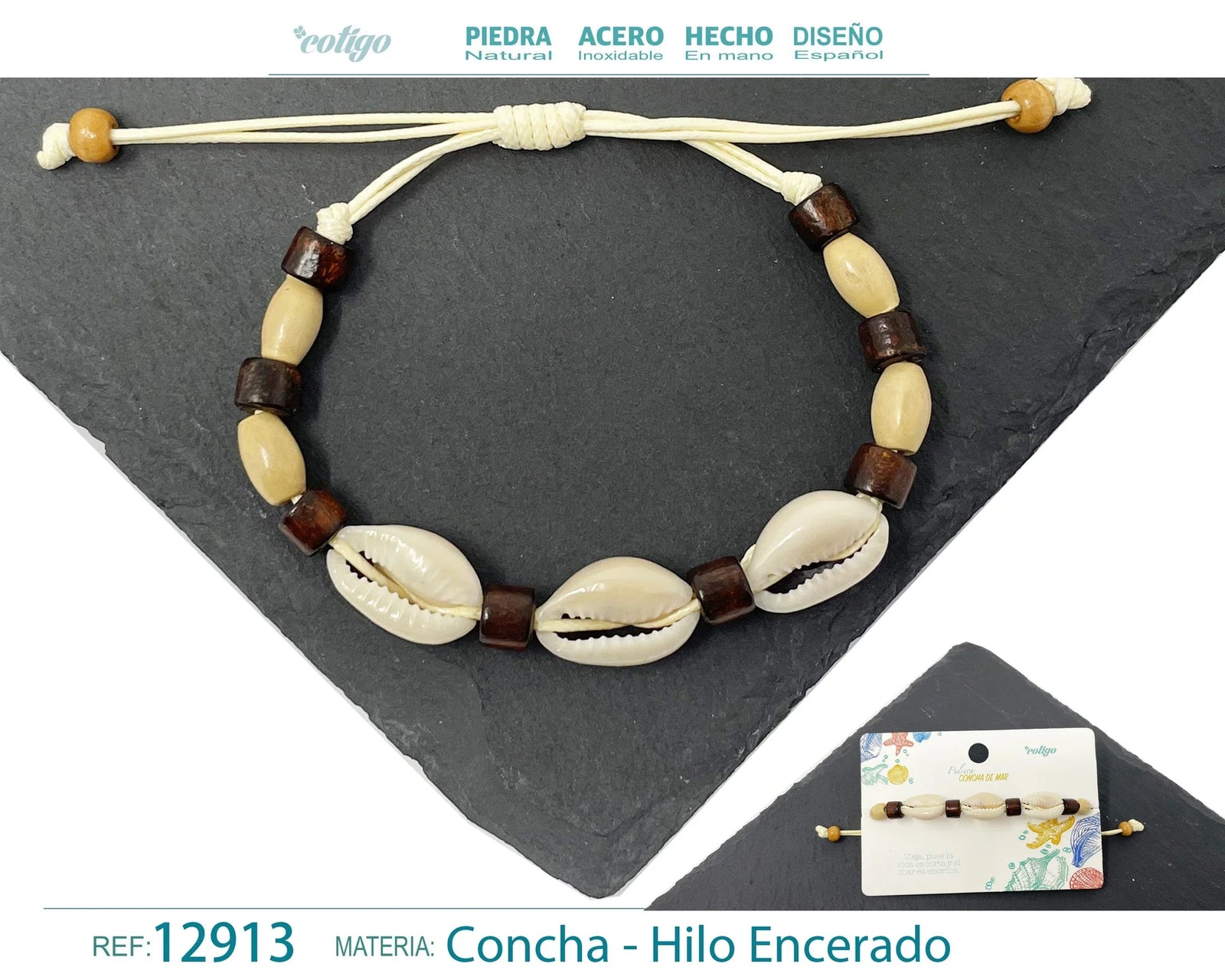 Pulsera Concha Hilo Encerado Marrón