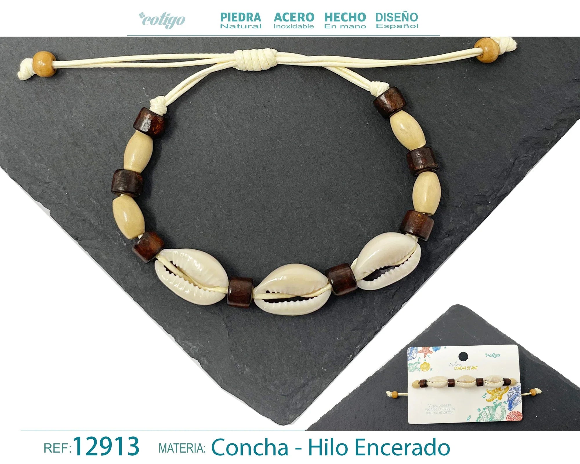 Pulsera Concha Hilo Encerado Marrón