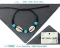 Pulsera Concha Hilo Encerado Negro Turquesa Dos Conchas
