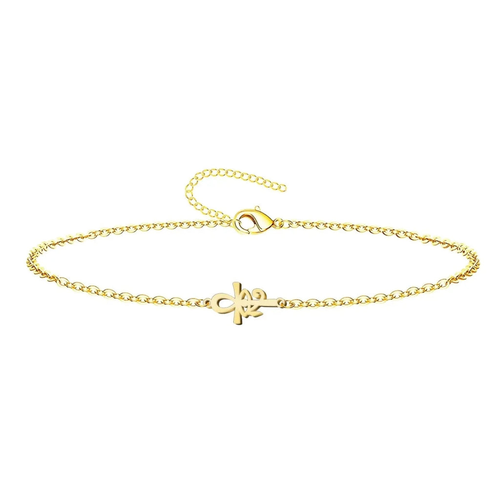 Pulsera Cruz Egipcia Ankh con Ojo de Horus en Acero Dorado