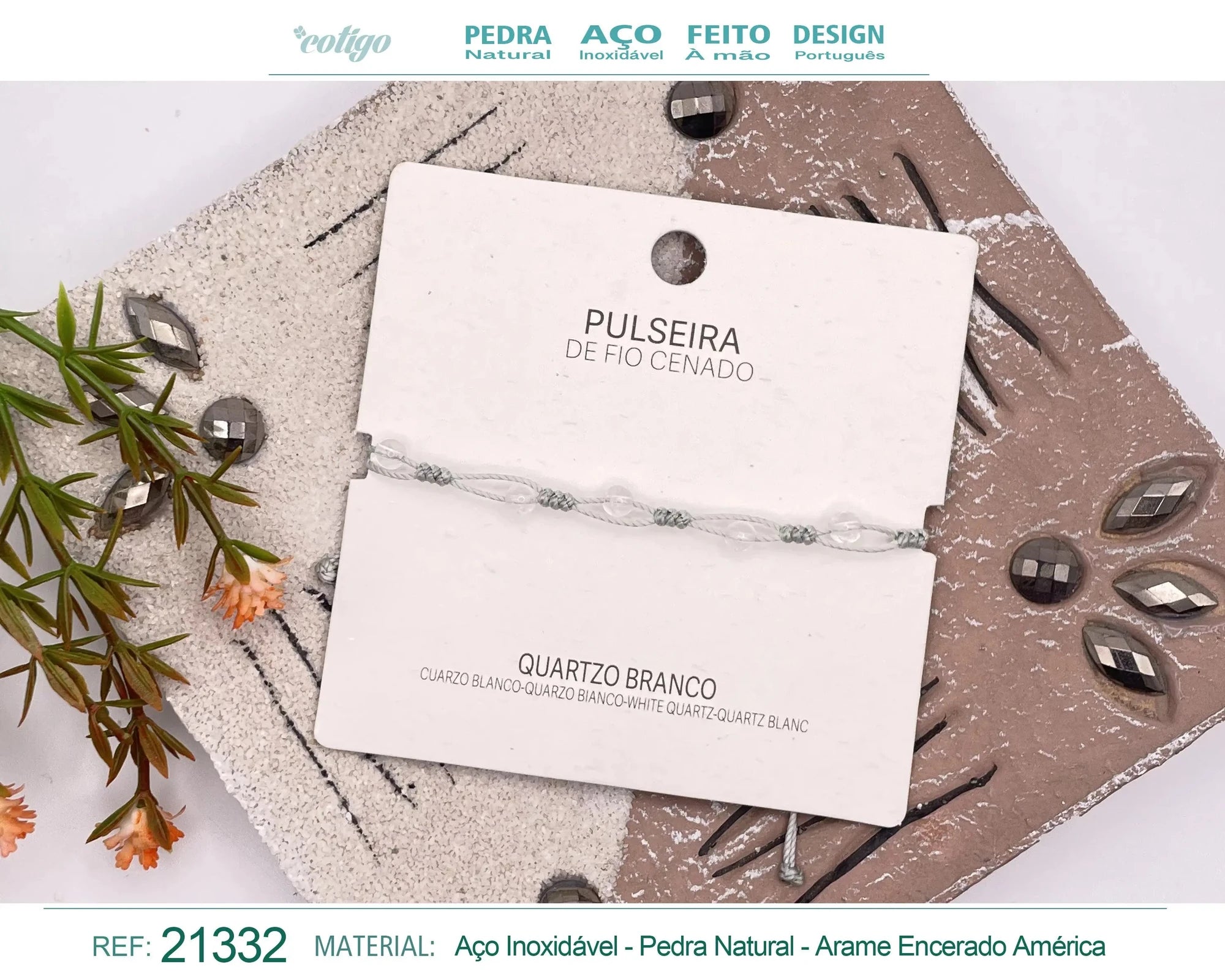 Pulsera de Cuarzo Blanco con Bolitas Minerales acabado