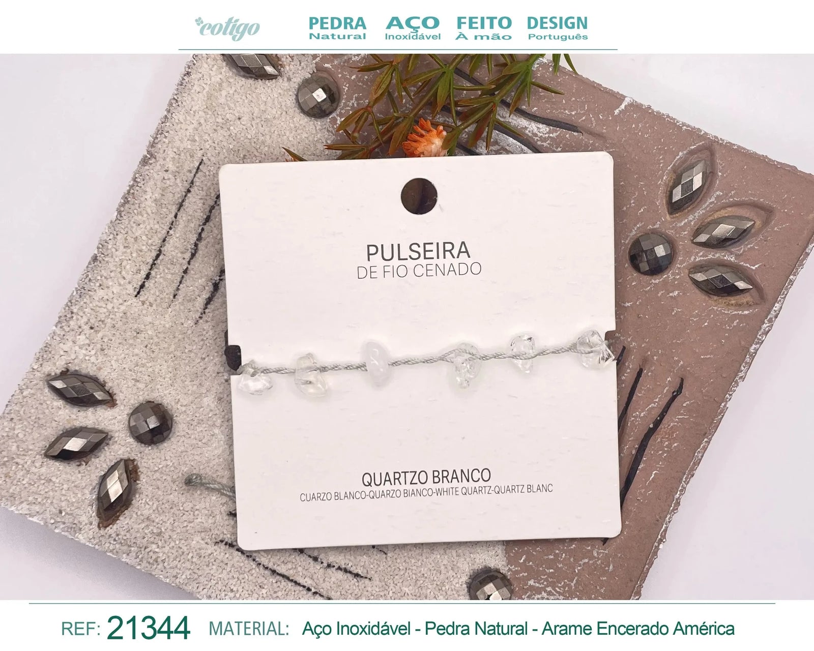 Pulsera de Cuarzo Blanco con Chips de Piedra acabado