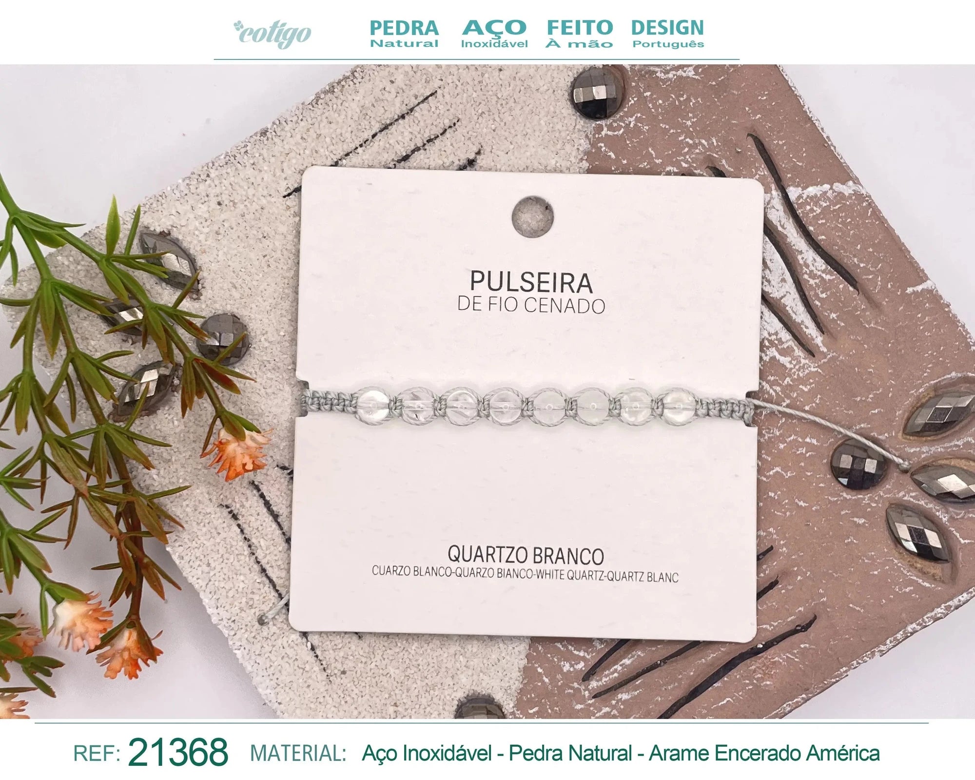 Pulsera de Cuarzo Blanco con Cuentas Naturales acabado