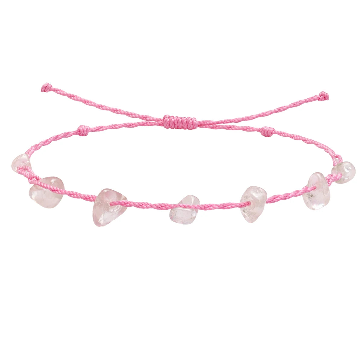 Pulsera de Cuarzo Rosa con Chips de Piedra