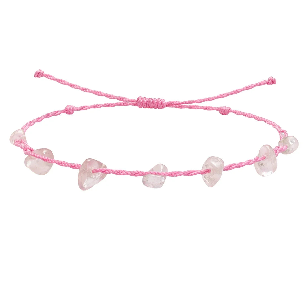 Pulsera de Chips de Piedra Natural con Hilo Encerado - Piedra Natural Cuarzo Rosa - SKU 21345